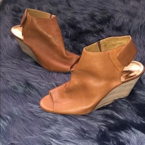 Brown leather wedges